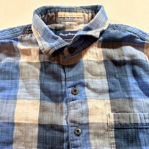 Tommy Bahama Plaid Button Down Shirt Mens Medium Blue Cotton Long Sleeve Casual